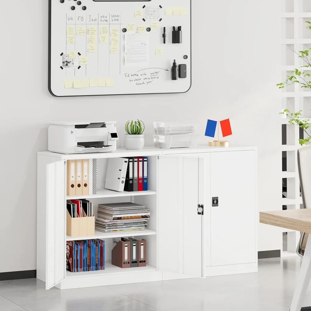 

Small Metal Cabinet with Shelves,36 inch Garage Storage Cabinet with Lock,White Metal Storage Cabiwith Locking Do,Lockable Oice