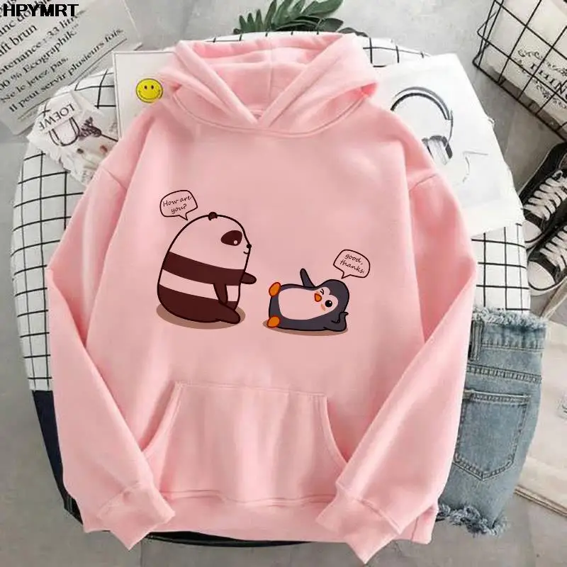 2022 Women's Casual Hipster Sweatshirts Cartoon panda penguin Prints Hooded long sleeves pocket Autumn and Winter Fashion Tops