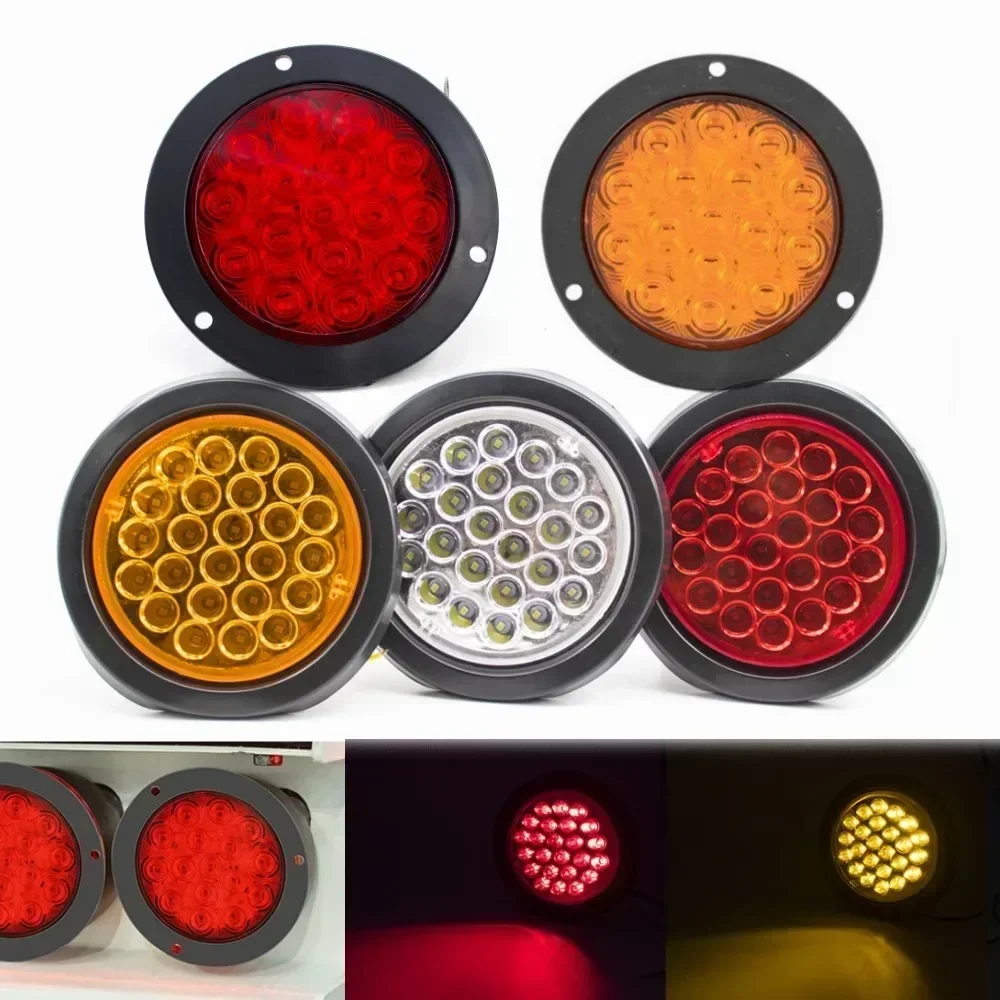 2pcs 12V 24V Car Round LED Rear Tail Light Brake Stop Side Marker Warning Indicator Running Reverse Lamp Truck Trailer Reflector