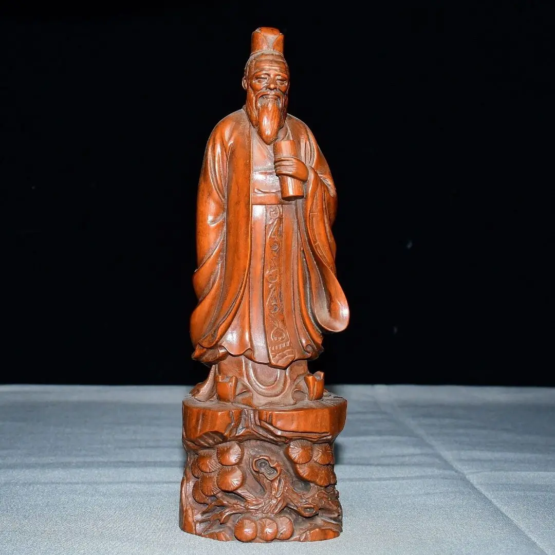 Hand Carved Wood Ancient Literati Confucius Statue Figurine Home Desktop Ornament Craft Gift