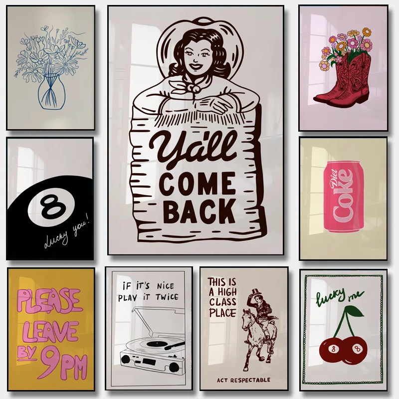 الحد الأدنى طباعة الجمالية المشارك العصرية مجردة يقتبس باقة أحذية رعاة البقر الكرز شرب كلية نمط ديكور المنزل النوم