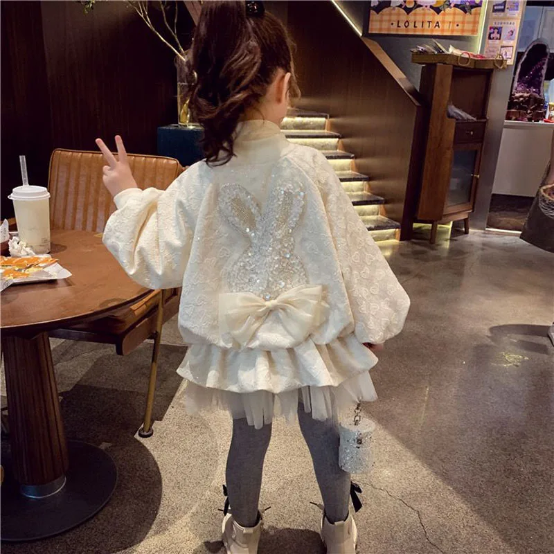 Fashion Baby Spring Autumn Girls Children Kids Fashion Warm Pink Princess Bow Top Coat Jacket Sweet Cute Mesh Outwear Clothes