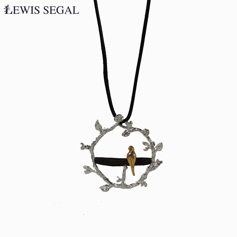 

LEWIS SEGAL Chrome Necklaces Pendant Jewelry Cute Bird on a Branch Punk Unisex Silver Plated Simple Style