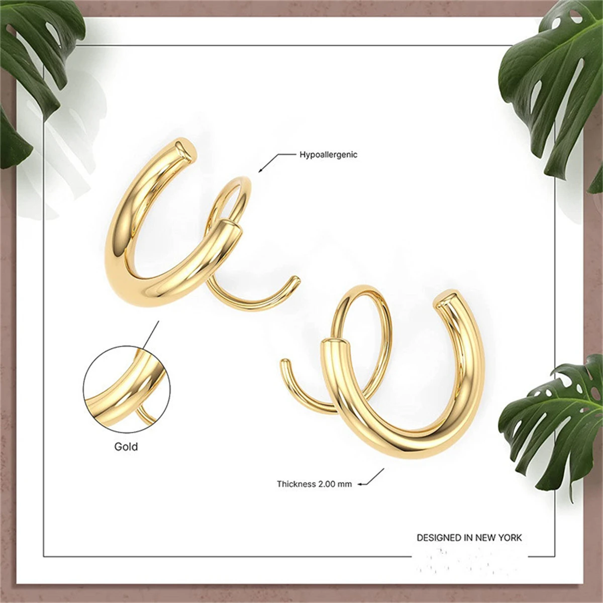 New spiral double coil twisted earrings, stainless steel plated with 18k real gold, high-end wrapped earrings