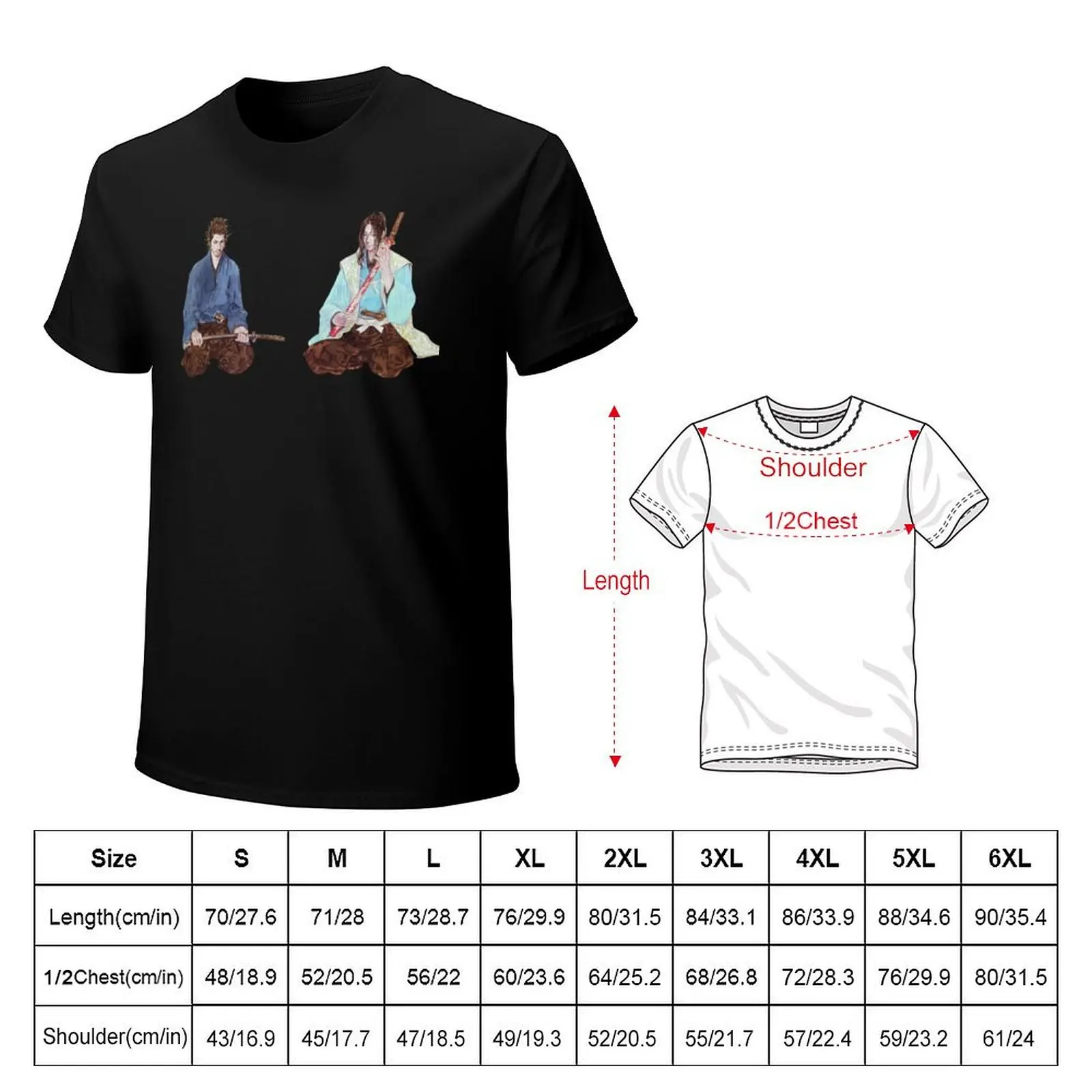 Vagabond Manga Miyamoto Musashi & Sasaki Kojiro T-Shirt Basic Solid Tee for Daily Use