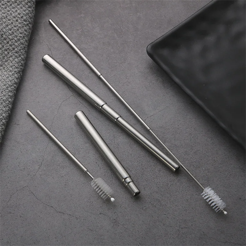 

200Pcs Telescopic Stainless Steel Straws Reusable Folding Metal Straws Portable Cleaning Brushes Drinking Party Accessory