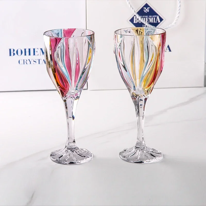 

Light Luxury High-end Glass Wine Glasses Suit Premium Colored Whisky Glass Red Wine Cup Cocktail Glass Gift Box Packaging