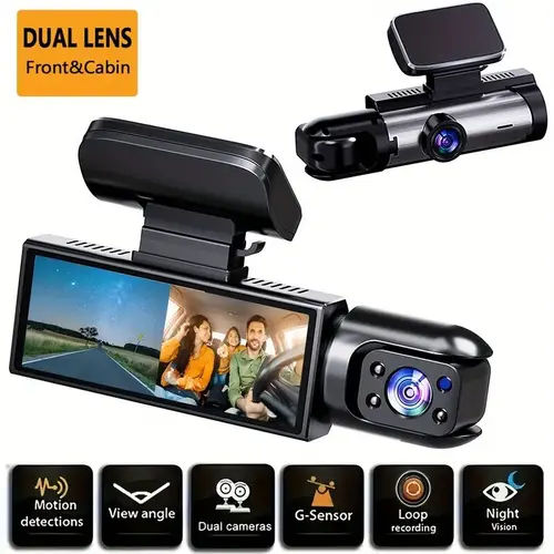 Cámara de salpicadero con cámara Dual de 1080P para coches, frontal e interior, cámara de coche con visión nocturna IR, grabación en bucle, DVR para coche gran angular