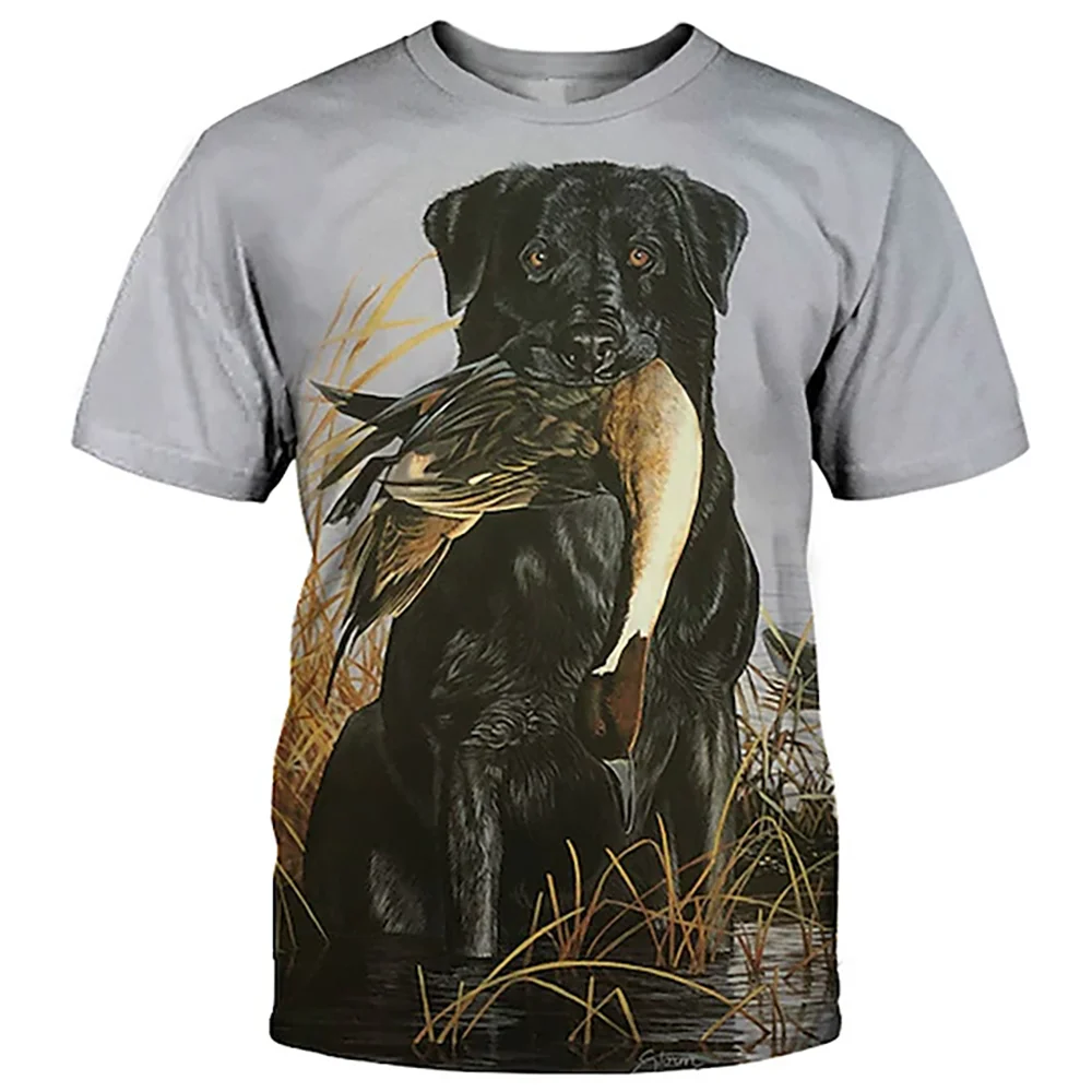 Summer Hunting Dog Print T-Shirts For Men Round Neck Short Sleeve Wild Animal Graphic Tops Casual Men\'s T Shirts Harajuku Tees