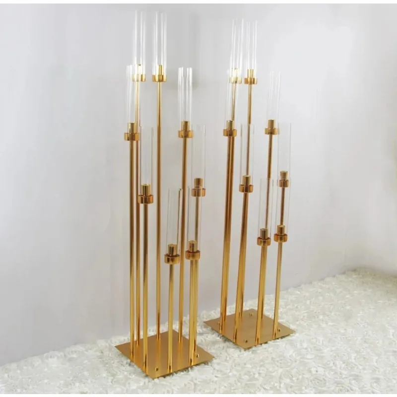 

6pcs 10pcs Metal Acrylic Candle Holders 8 Heads Gold Candle Holders, Wedding Table Centerpieces Way Leading Party Props Home Dec