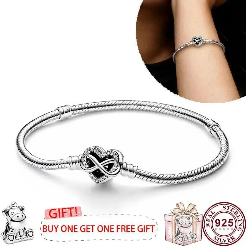 Hot Selling 925 Sterling Prachtige Eeuwige Liefde Hart Vrouwen Originele Logo Armband Voor Kraal Hanger Diy Charme Sieraden