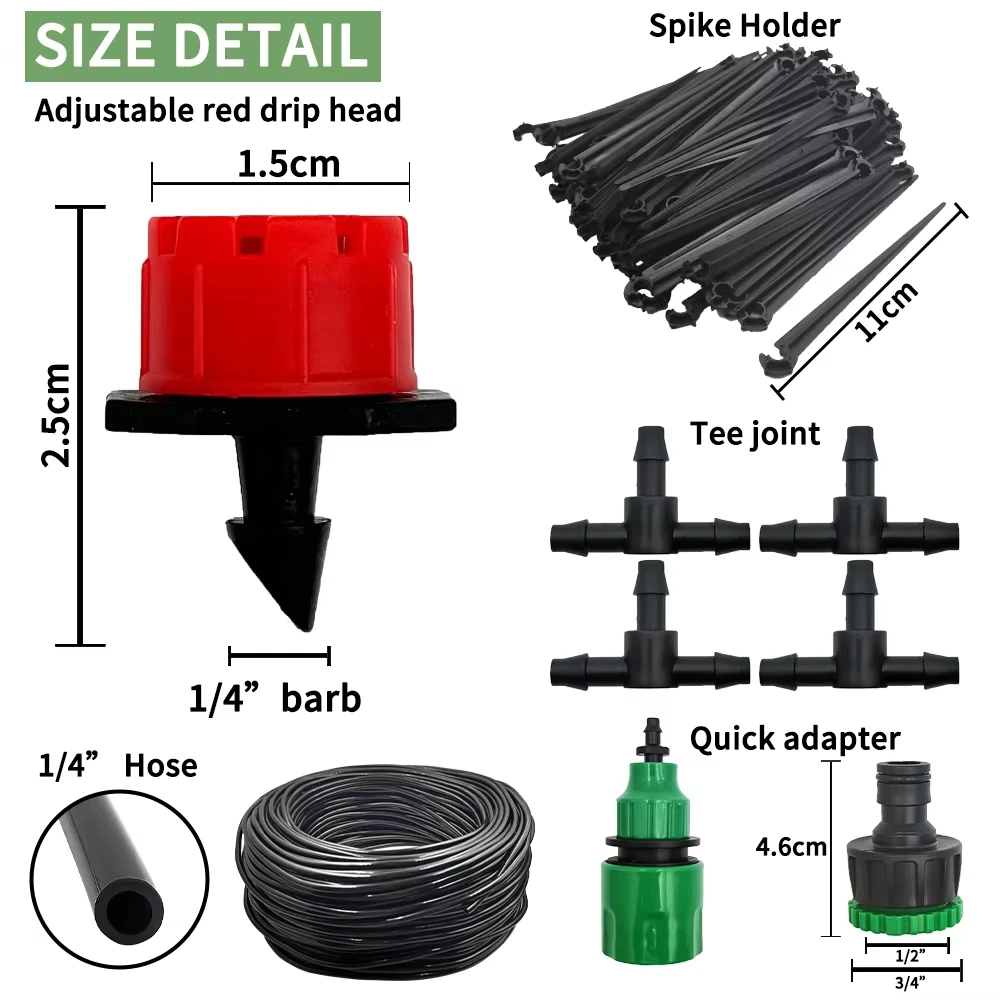 Garden Drip Irrigation Automatic Watering System Kit Adjustable Nozzle Sprinkler for Bonsai Pot Plant Flower Vegetable Greenhous