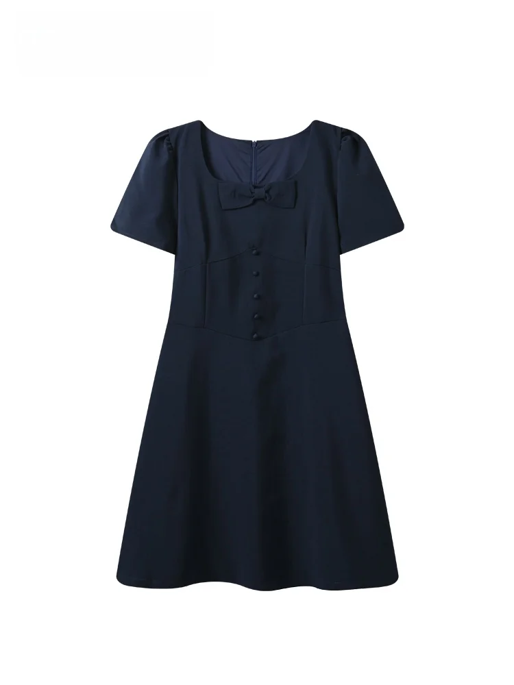 

Fashionable Summer Short Sleeve Dress Women's Loose A-Line Midi Dress Knot French Style Polyester Fiber Citywalk Dress