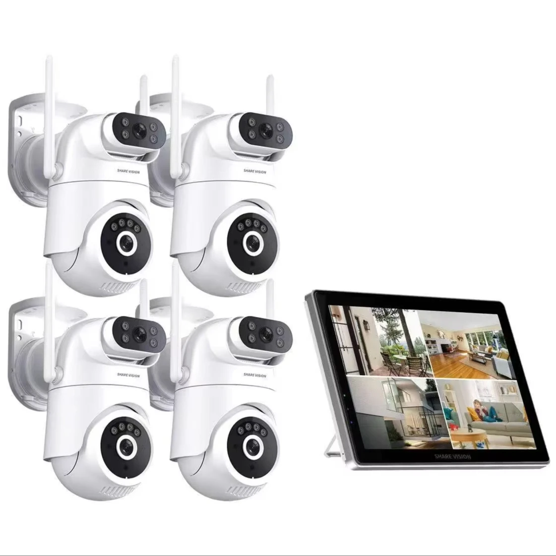 

Dual Lenses 4MP+4MP Solar Cameras 10inch Screen 4CH 8CH Wireless CCTV Home Security WIFI NVR Camera System Kit