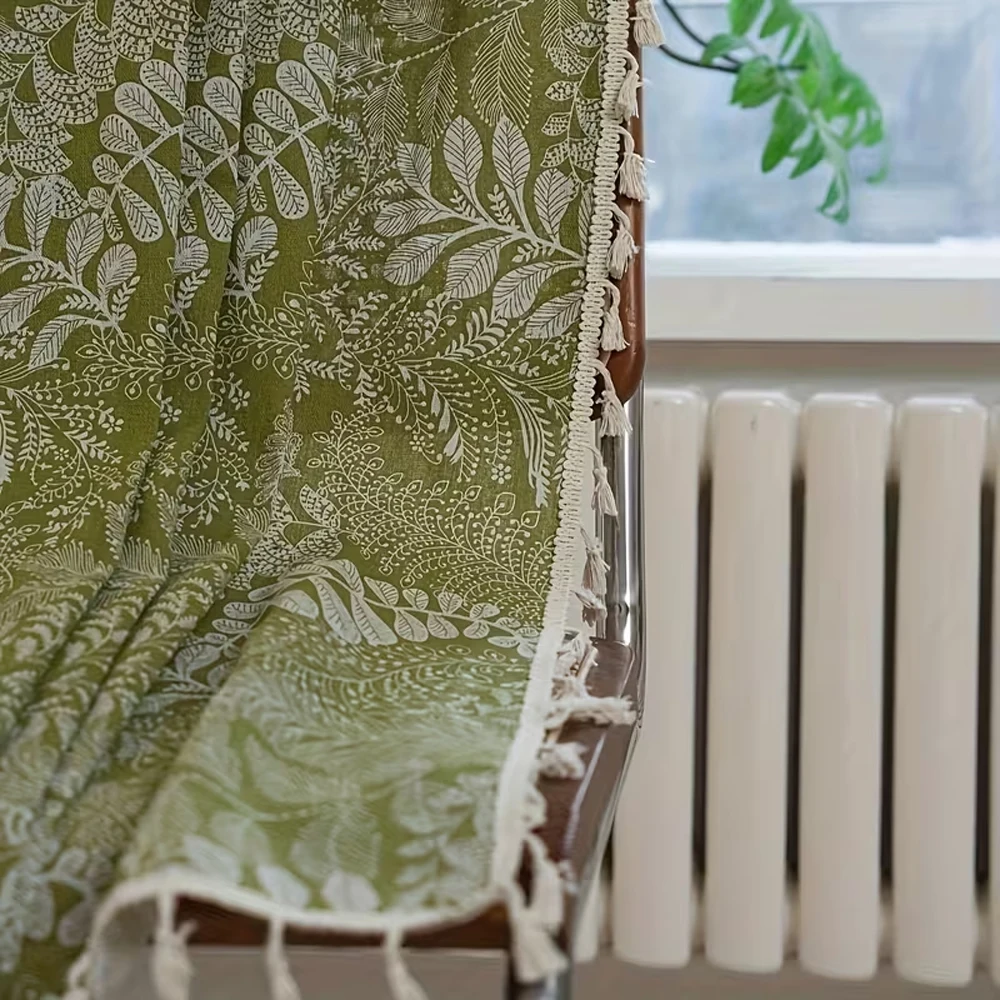 1pc Plant Leaf Embroidered Fringe Curtains, Healing Texture, Perfect for Small Spaces, Enhance Atmosphere in Guest Rooms
