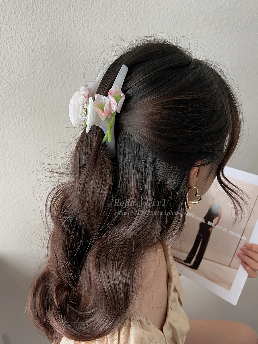 Klip panjang 11cm Calla Lily klip rambut jepit rambut asetat penjepit rambut mode untuk rambut panjang jepit bunga