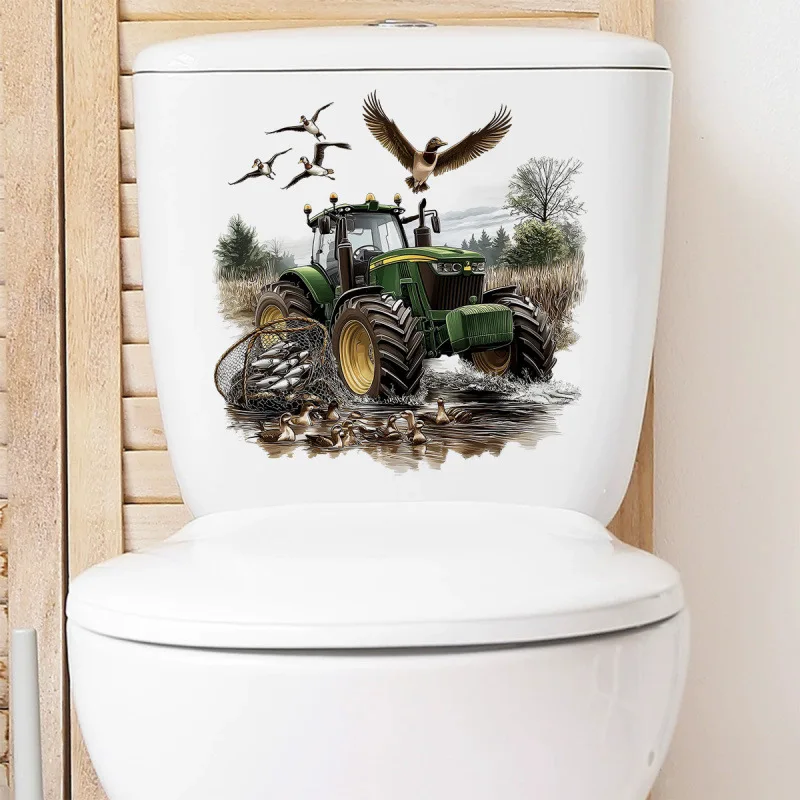 Duck & Fish Tractor Wall Sticker Bathroom Toilet Decor Living Room Cabinet Home Decoration Decals Self-adhesive Mural M1251