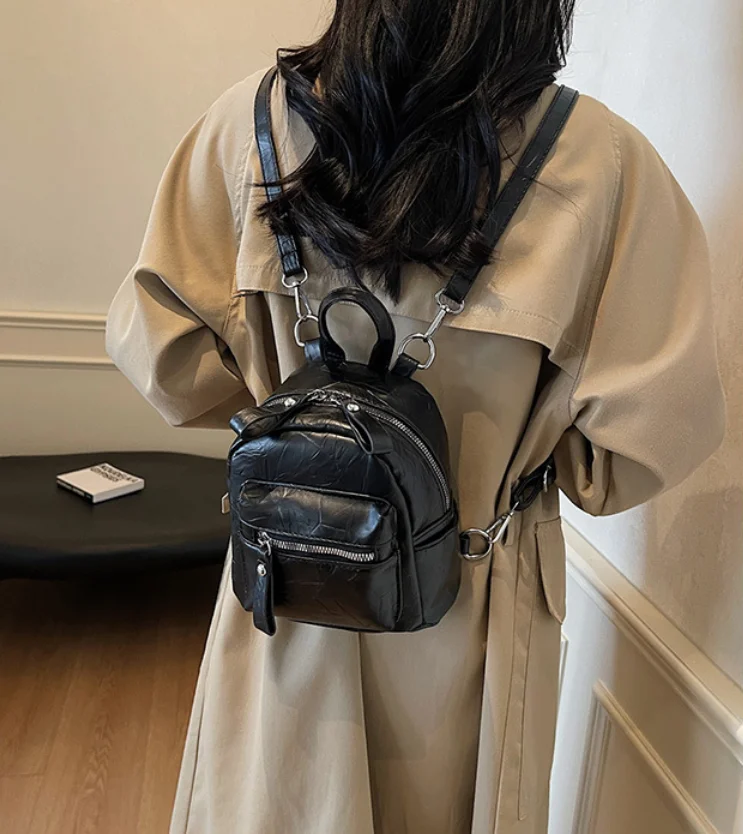 Hot Sale Black Backpack for Women Cute Faux Leather Knapsack Style Mini Rucksacks Retro Small Purse for Ladie Мужская сумка sacs