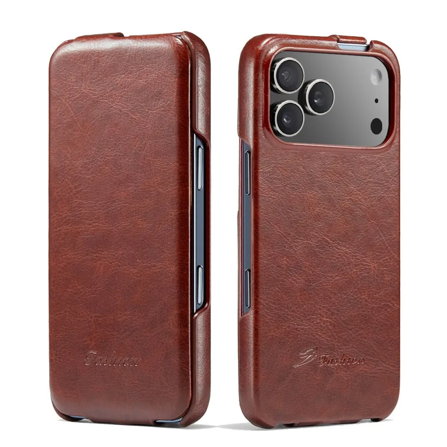 Genuine Leather Vertical Flip Cover Case for Apple iPhone 17 Pro Max Air Luxury Fundas with Free Gift Screen Protector