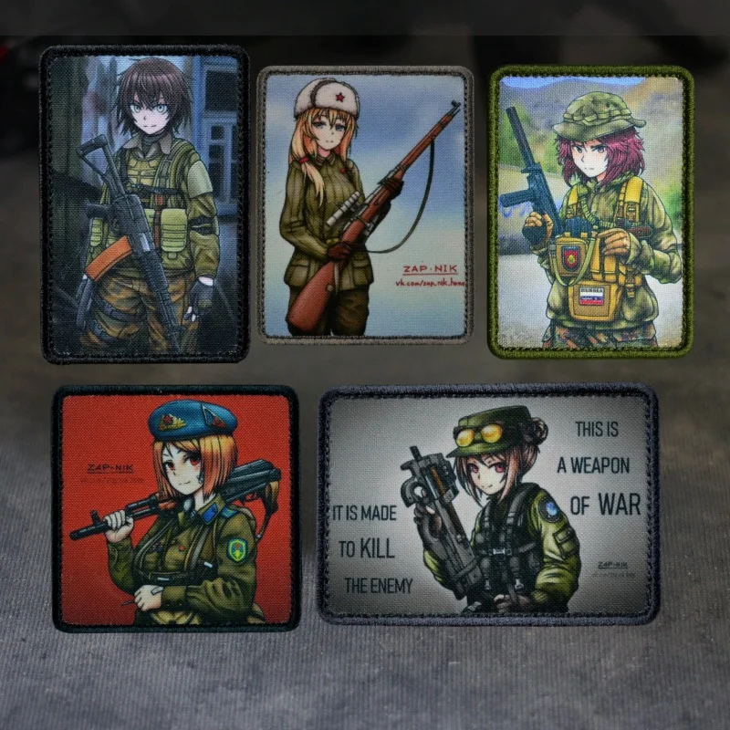 “AEK-971” Tactical Patch Hibiscus Girls Print Hook&Loop Patches Military Army Manga Mosinka Morale Badge Crest Backpack Stickers