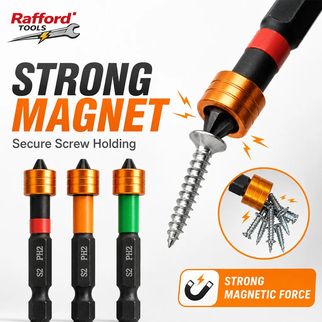 Rafford 3PCS PH2 Magnetic Screwdriver Bits 50mm S2 Steel 1/4 Hex Shank with Depth Stop Collar for Drywall