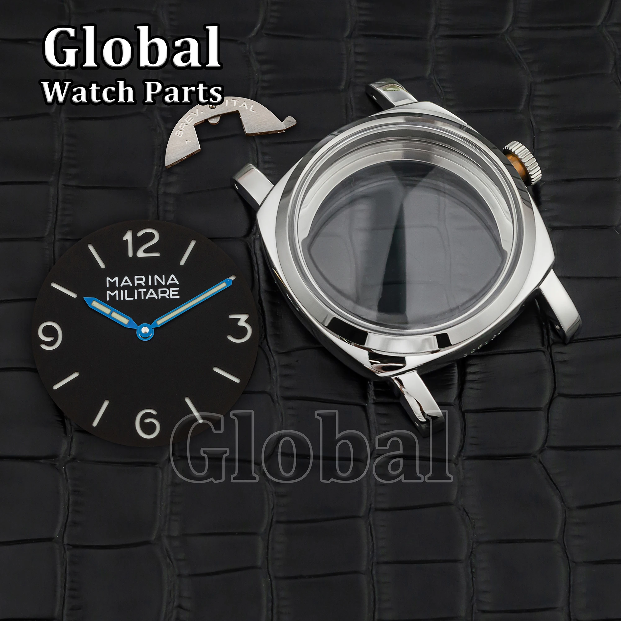 for PAM 6152 Stainless Steel Vintage 47mm Watch Case 39mm Dial Hands 10ATM Waterproof Case Fit ETA 6497/6498 ST3600 Movement