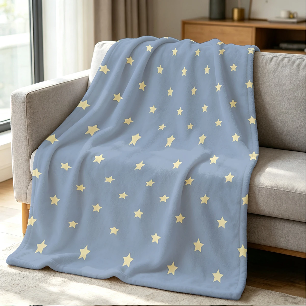 Blue Cream Tiny Stars Flannel Blanket Warm Soft Halloween Christmas Couch Warm Cozy Decorative Decor Gift for All Season