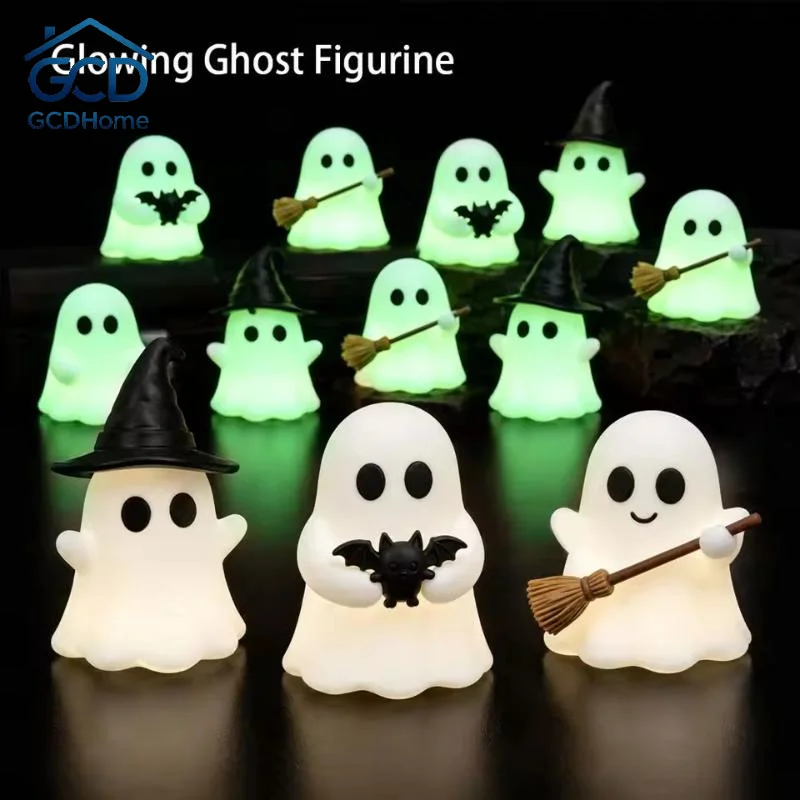 Halloween Luminous Mini Ghost Statue 1/3Pcs Cute Spooky Glow Table Ornament for Home Party Holiday Desktop Decor