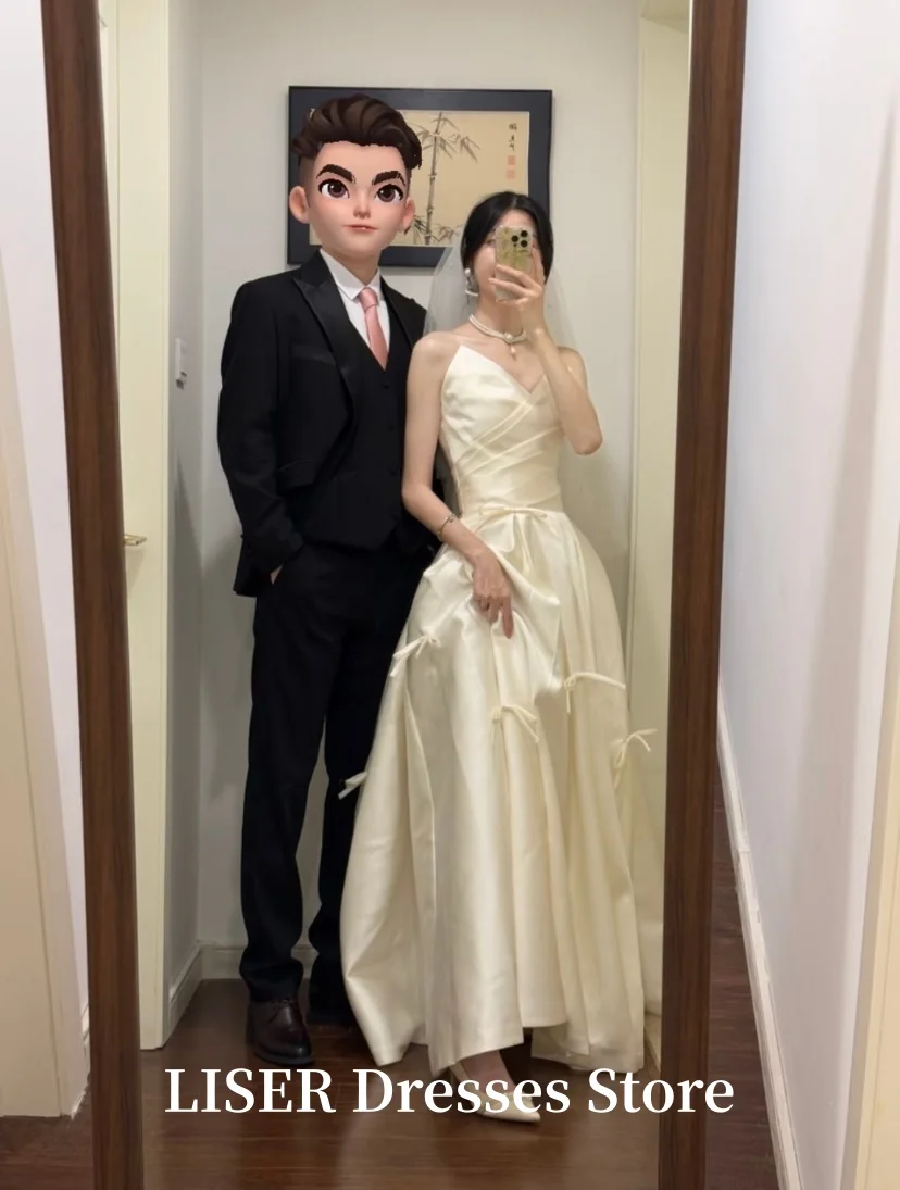 Liser Sweet Bowknot Korea Wedding Dresses Sweetheart Silk Satin Elegant Bridal Gowns Photo Shoot 저녁 드레스 Customize Corset