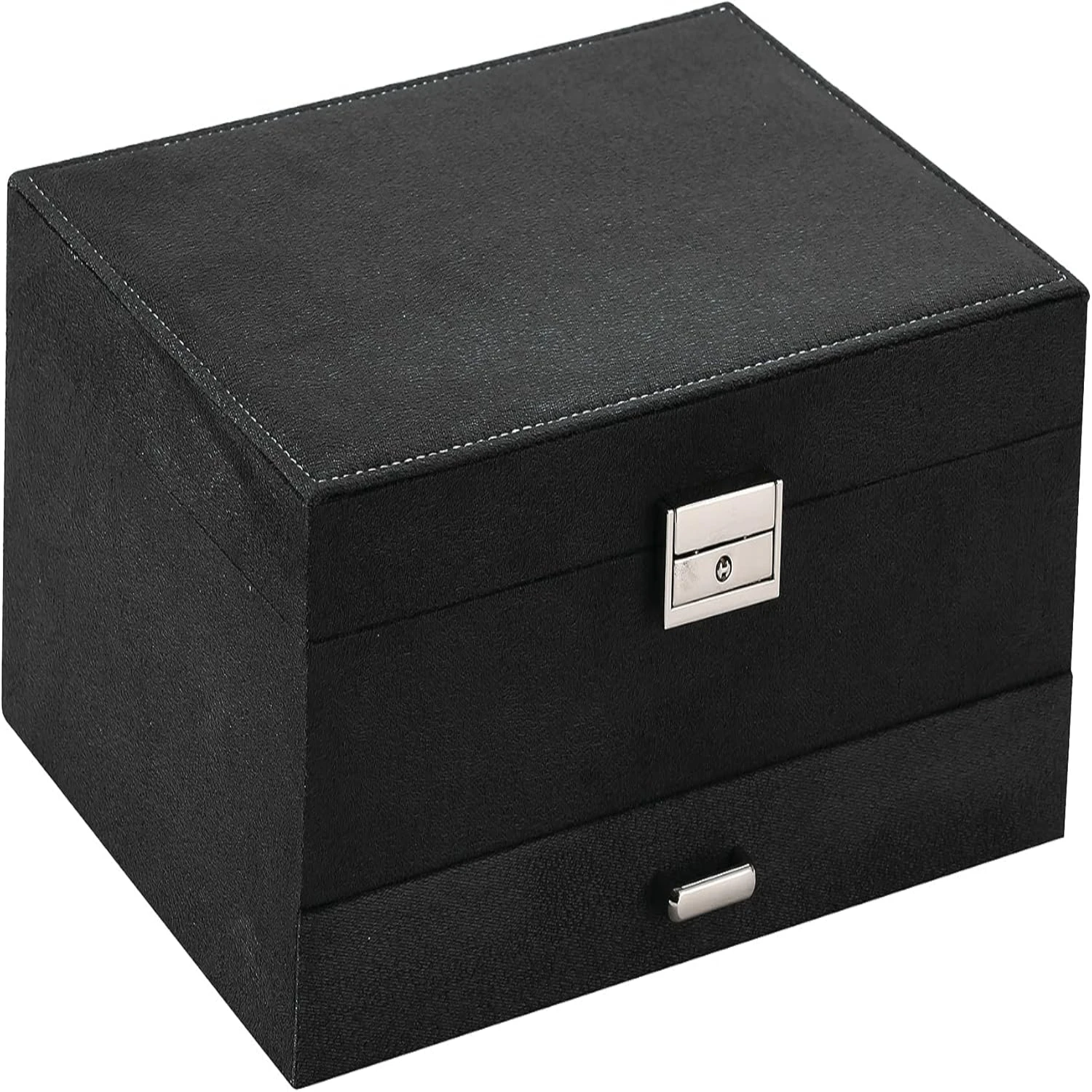 Three-Layered Green Velvet Jewelry Box with Lock - Stylish Storage Case for Rings, Necklaces, Earrings - ZUZ002A
