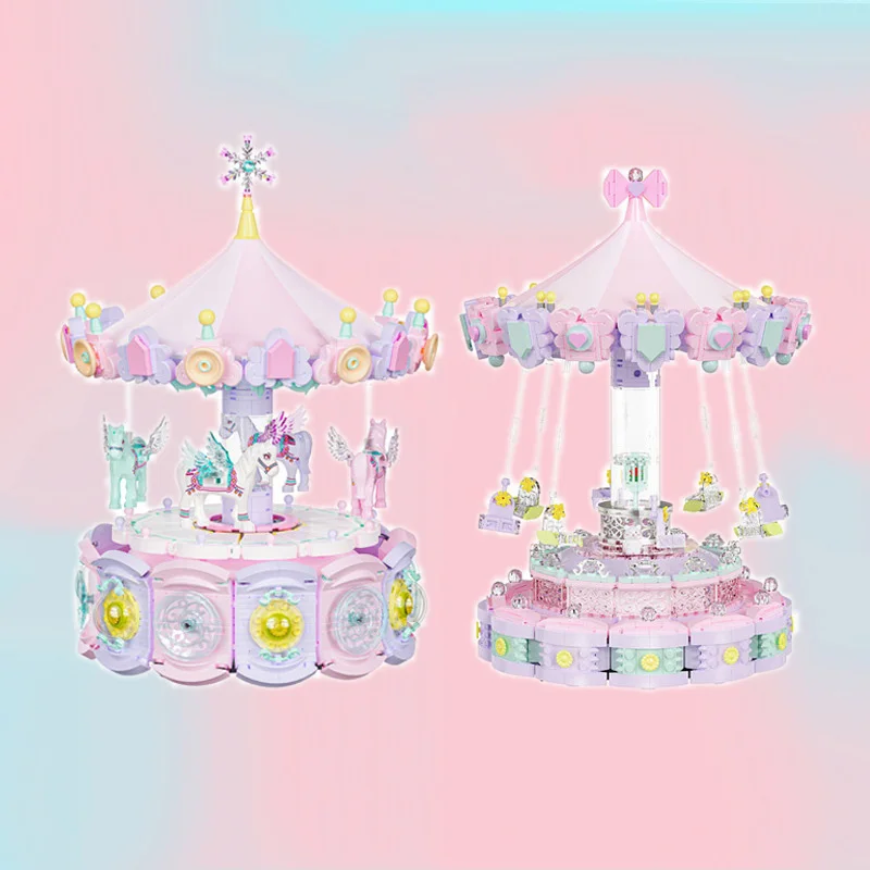 

Idea Rides Carousel Amusement Park Micro Diamond Building Block Merry-Go-Round Rotary Aircraft Nanobricks Toys Collection