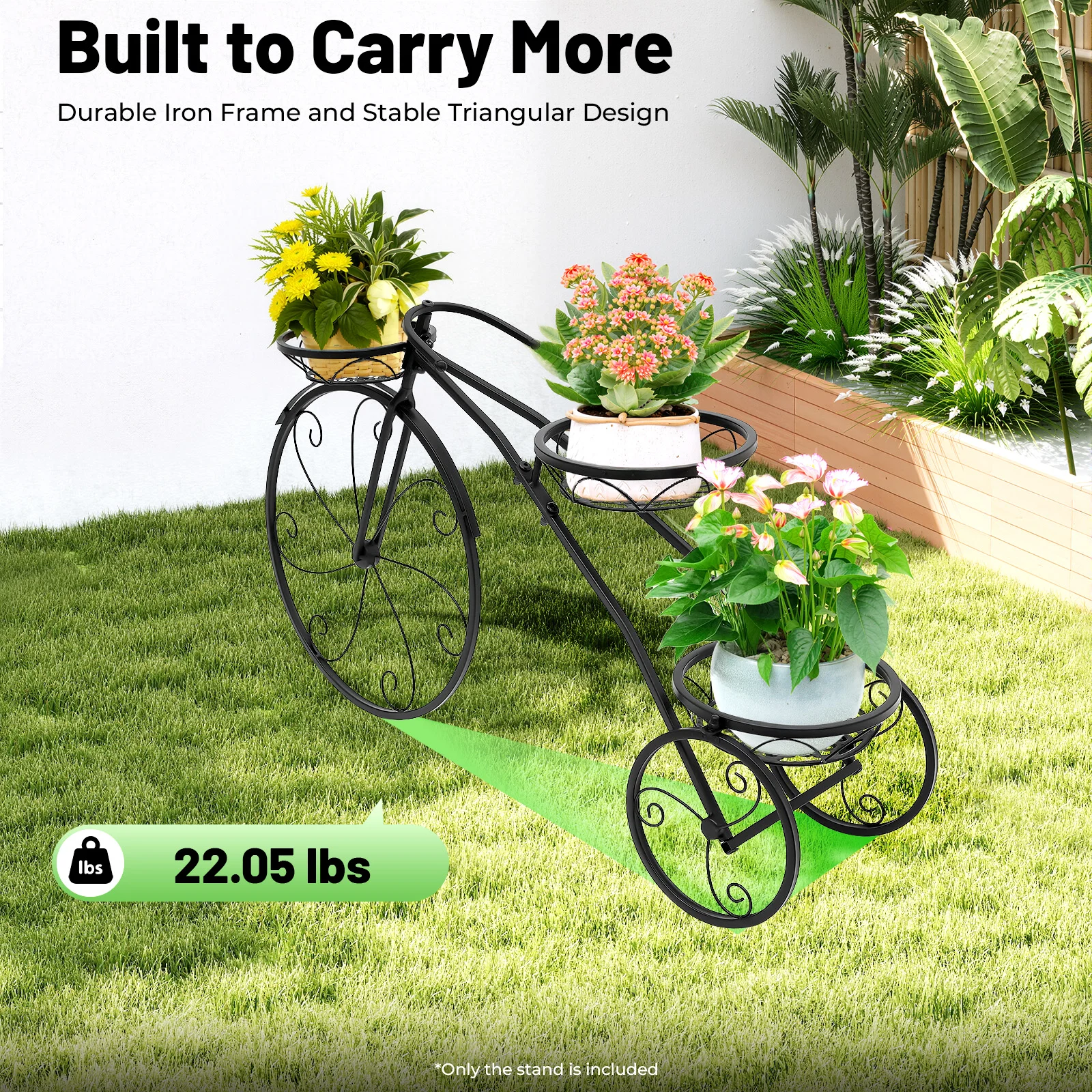 Support pour plantes Tricycle, Pot de fleur de vélo à 3 niveaux, fer à monter soi-même, 22.05lb, noir, pour maison, jardin, Patio, entrées, fenêtres ensoleillées