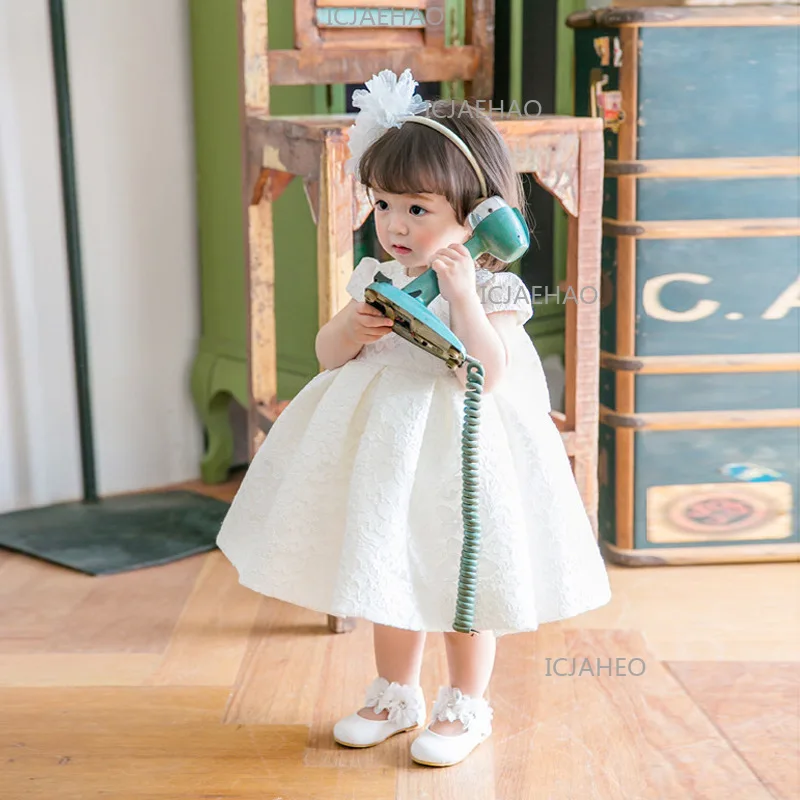 2026 Baby Girl Formal Elegant New Princess Dress Wedding Flower Girl Tutu Gown Costume Children White Toddler First Birthday