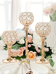 1/3pcs Crystal Candle Holder, Golden Candlestick Decorative Tealight Candle Holder For Wedding/Party/Table Centerpiece Decor