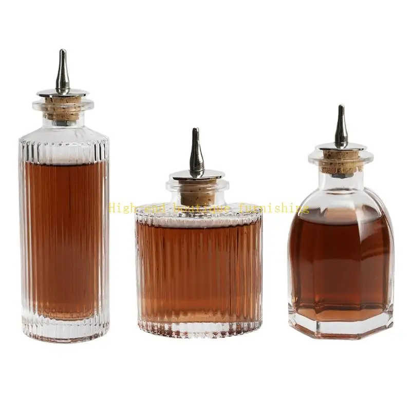 L9NB Premium Glass Absinthe Bottle 90ml Feature Stripe Design And Gold Top Absinth Flasks For Cocktails Enthusiasts