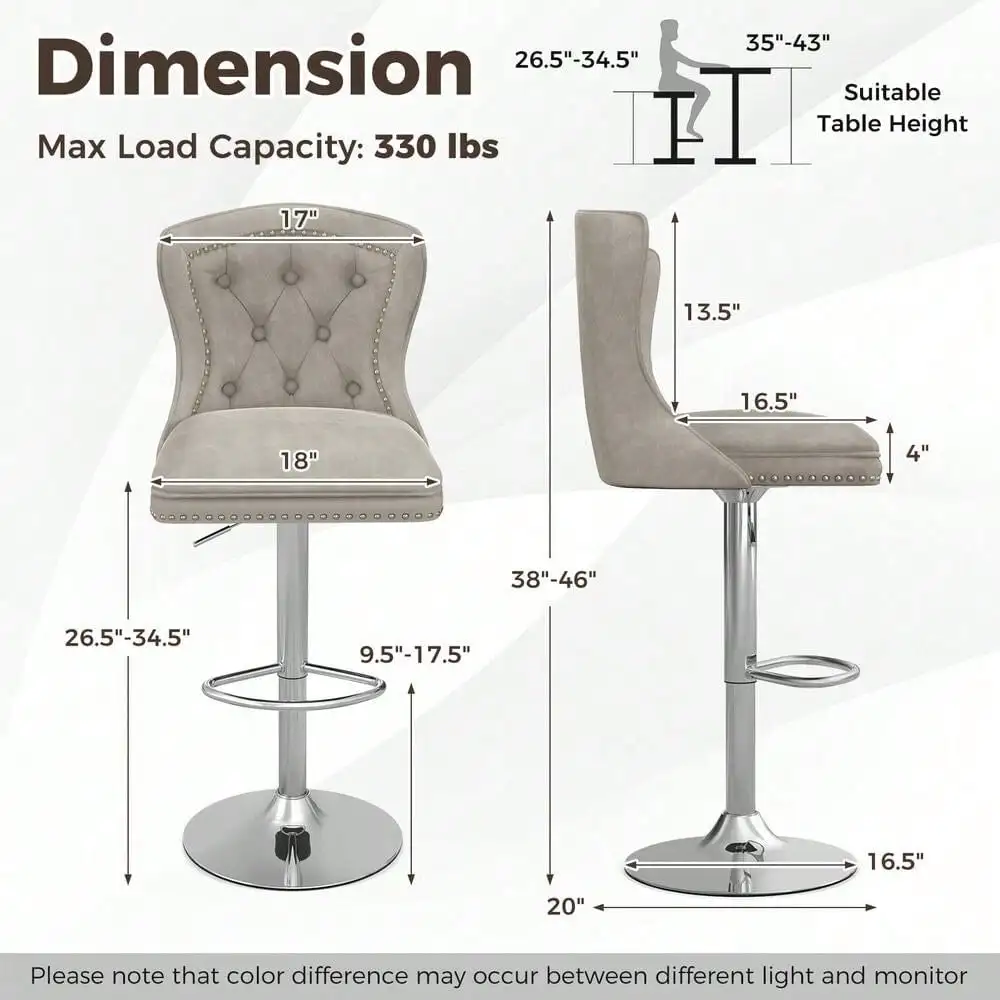 

Dutch Velvet Swivel Bar Stool Set of 4 with Footrest, Electroplated Metal Base