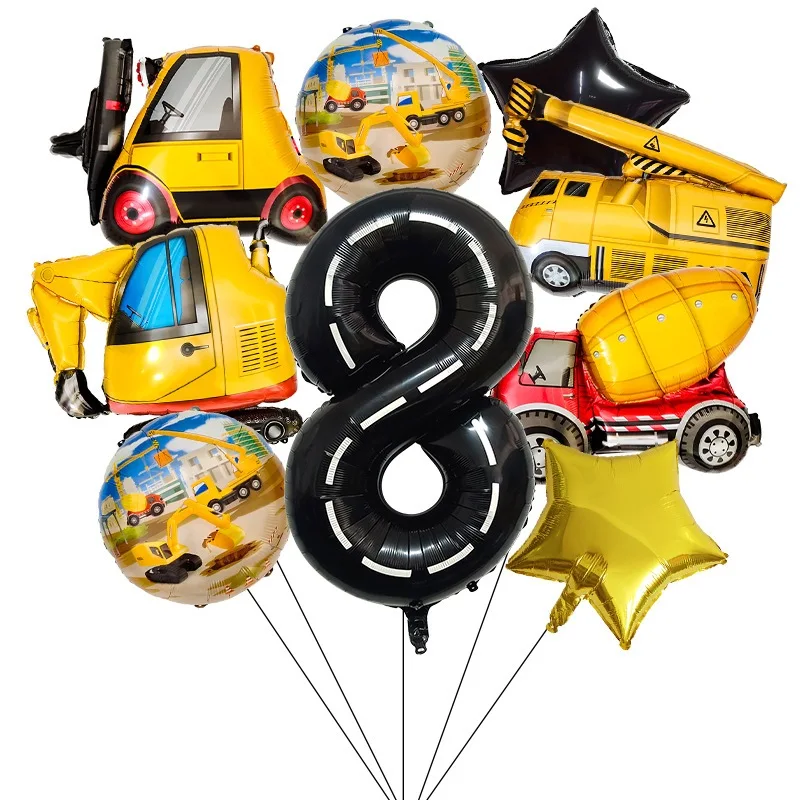 11-teiliges Geburtstagsballon-Set mit Bagger-Bauphema – farbenfrohe Party-Dekoration für Kindergeburtstage mit technischem Thema – Detail 10