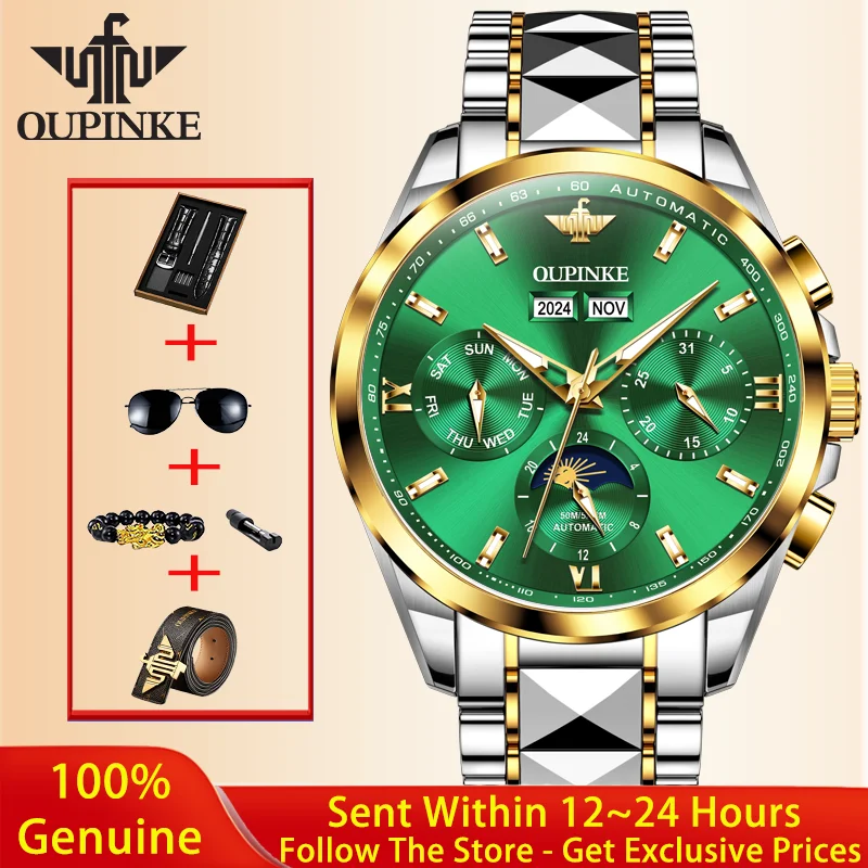 

OUPINKE Men Watch Luxury Brand Automatic Mechanical Watch Original HD Luminous Waterproof Sapphire Mirror Men Formal Watch
