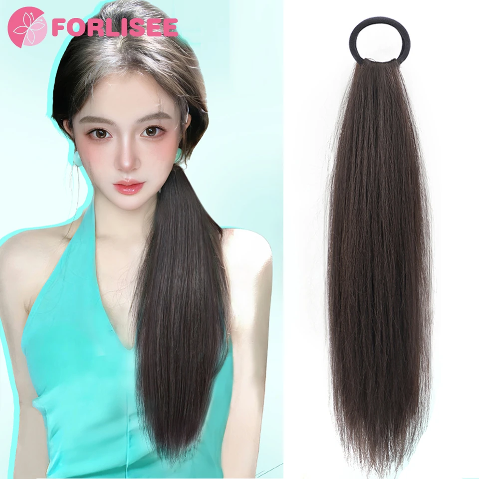 

FORLISEE Synthetic Side Ponytail Wig For Women Rubber Band Style Korean Style Straight Hair Ponytail High Tie Low Tie Wig Braid