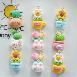 10Pcs Glossy Cute Rabbit Plants Cactus Sunflowers Resin Charms for Jewelry Making Earrings Necklace Pendants DIY Accessories