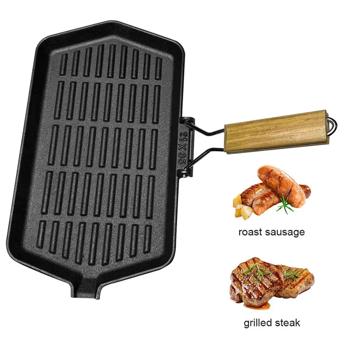 A67T NEW Cast Iron Grill Pan with Handle Steak Pan for Induction Cooker Frying Pan for Outdoor Hiking Picnic Cooking