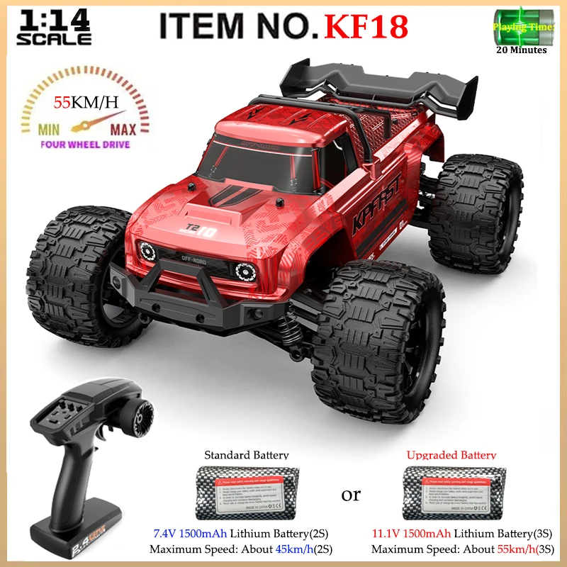 

KF18 1:14 4WD RC Car Внедорожный гоночный высокоскоростной бесщеточный двигатель 2,4G Автомобили с дистанционным управлением Грузовик 55 км/ч Грузовик со светодиодной подсветкой Игрушки