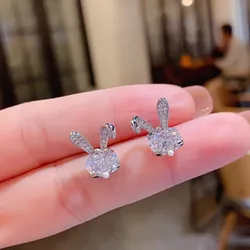 Huitan Chic Rabbit Ears Shaped Stud Earrings for Women Dainty Cubic Zirconia Earrings Exquisite Party Gift New Trendy Jewelry