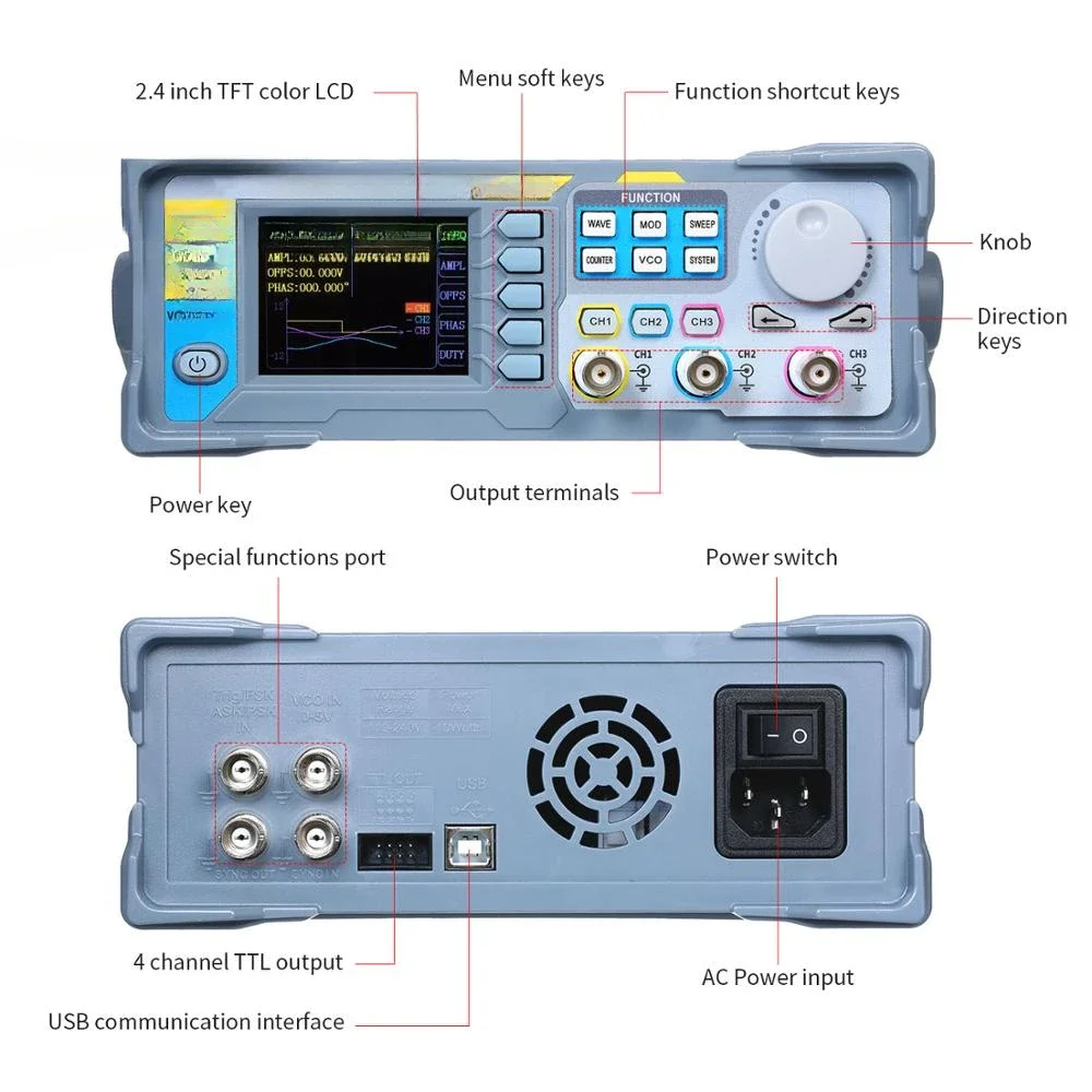 FY8300S-60M Three-channel DDS Signal Generator Function Generator DDS 250MSa/s Frequency Generator Frequency Meter