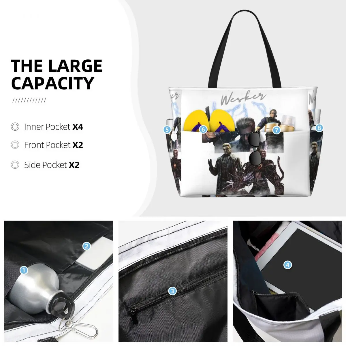 Albert Wesker Collage Beach Tote Bag Sport Gym Yoga Duffle Large Tote Bag Women Travel Bag Fitness bag
