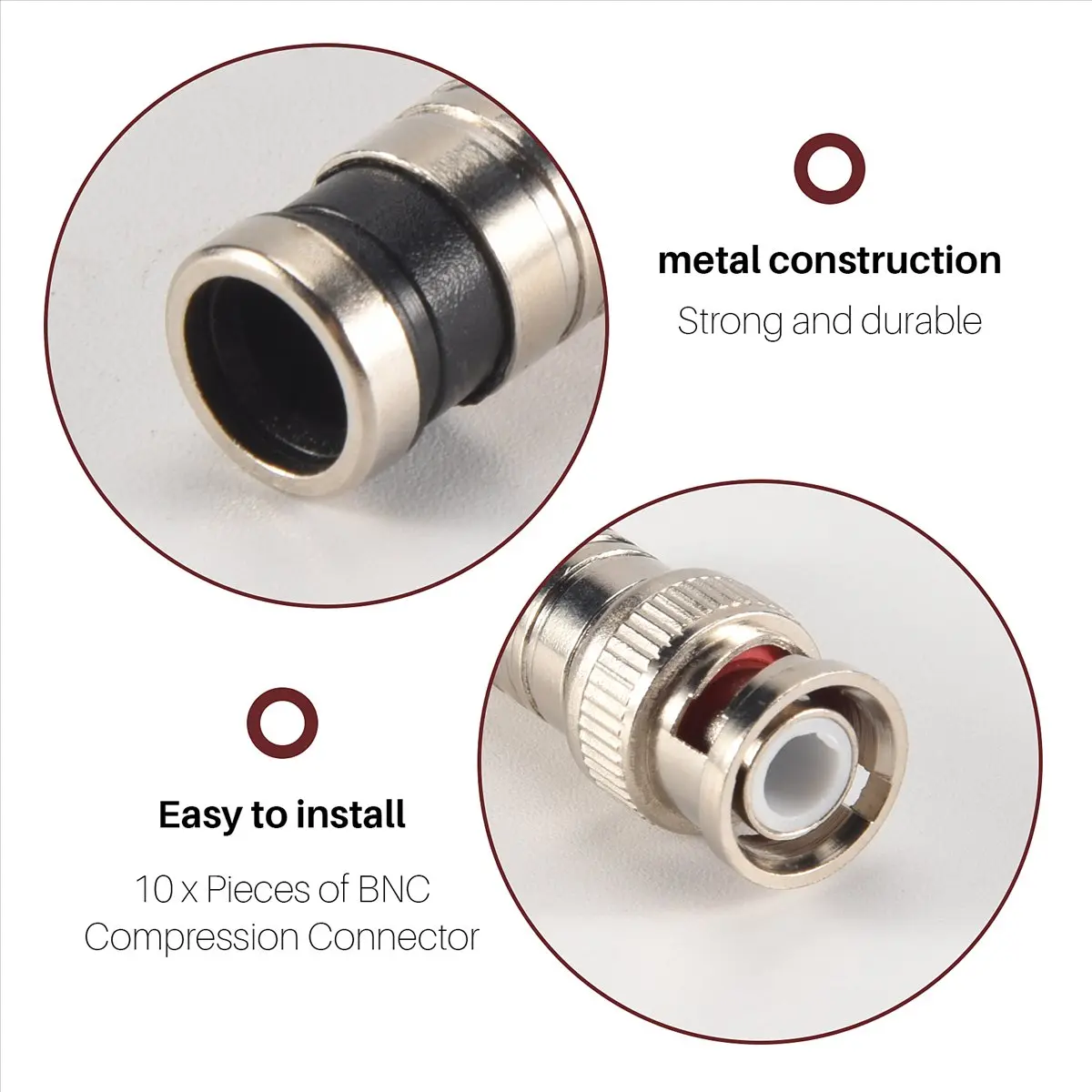 10 قطعة موصل ضغط BNC لكاميرات CCTV كابل RG59