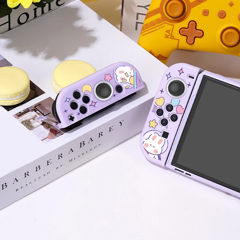 Adorable Space Rabbit Protective Case for Switch Oled, Soft TPU Slim Cover for Nintendo Switch Console,NS Game Accessorie