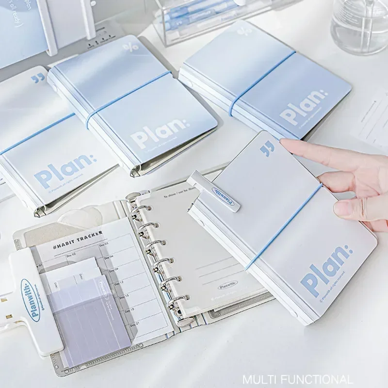 folhas mini caderno ins simplicidade branco azul diario anel folha solta scrapbook diario portatil bolso planejador estudante 44 01