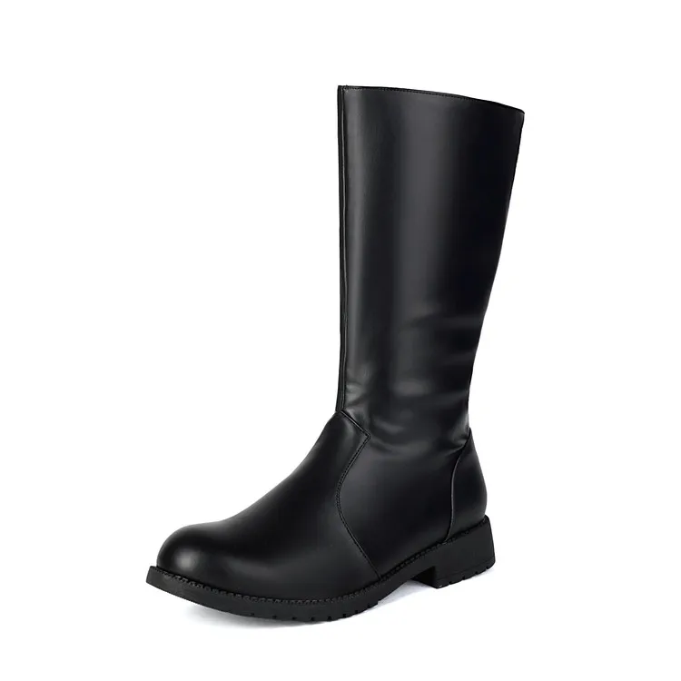 Men's Knight Boot with Belt Buckle High Top Autumn Winter Fashion Casual round Toe Anti-Slip Rubber Outsole Leather Lined