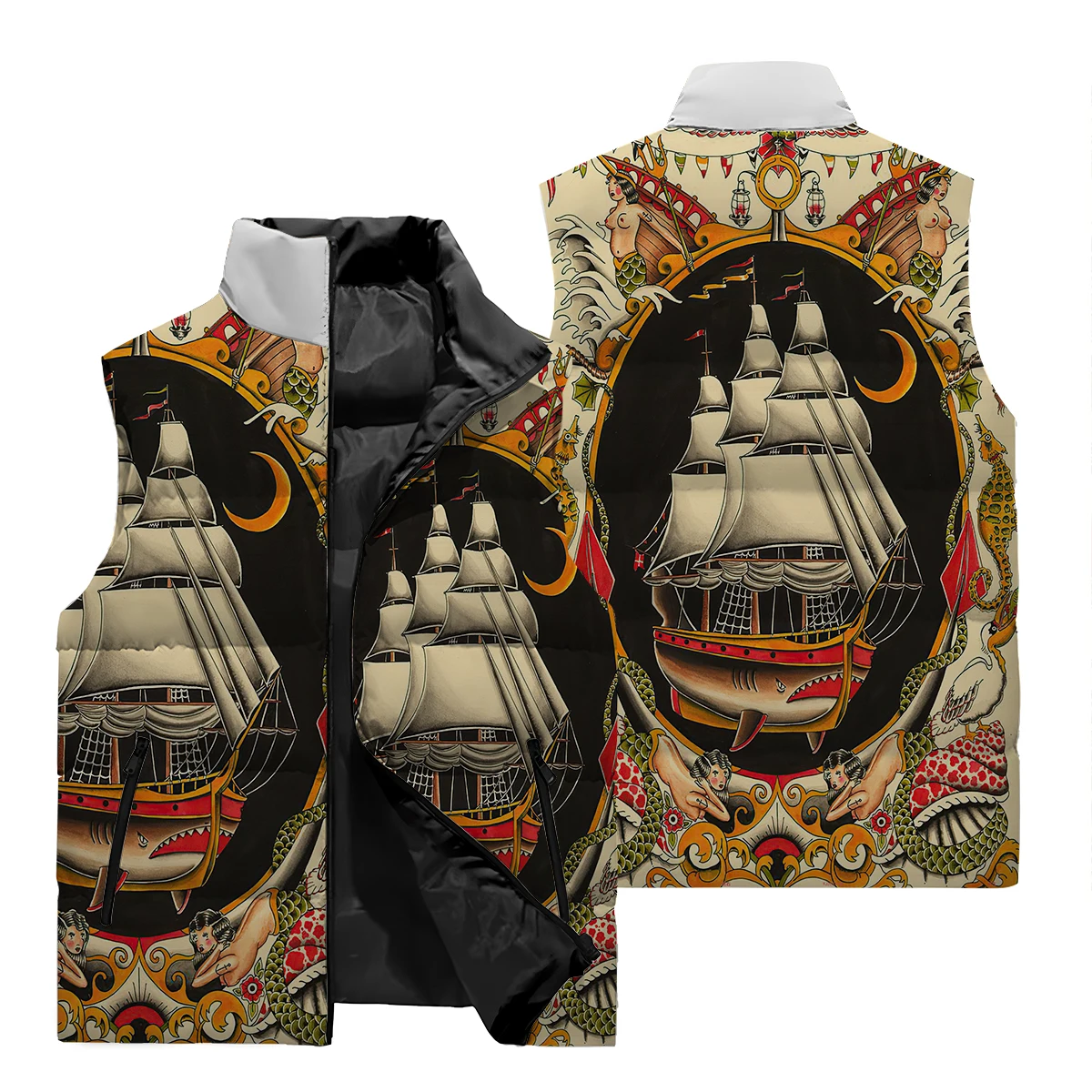 2024 Winter Clothing Vest Warm Sleeveless Jacket Zipper Casual Printed Vest Winter Windproof Jacket Men\'s Clothing Men\'s Coat